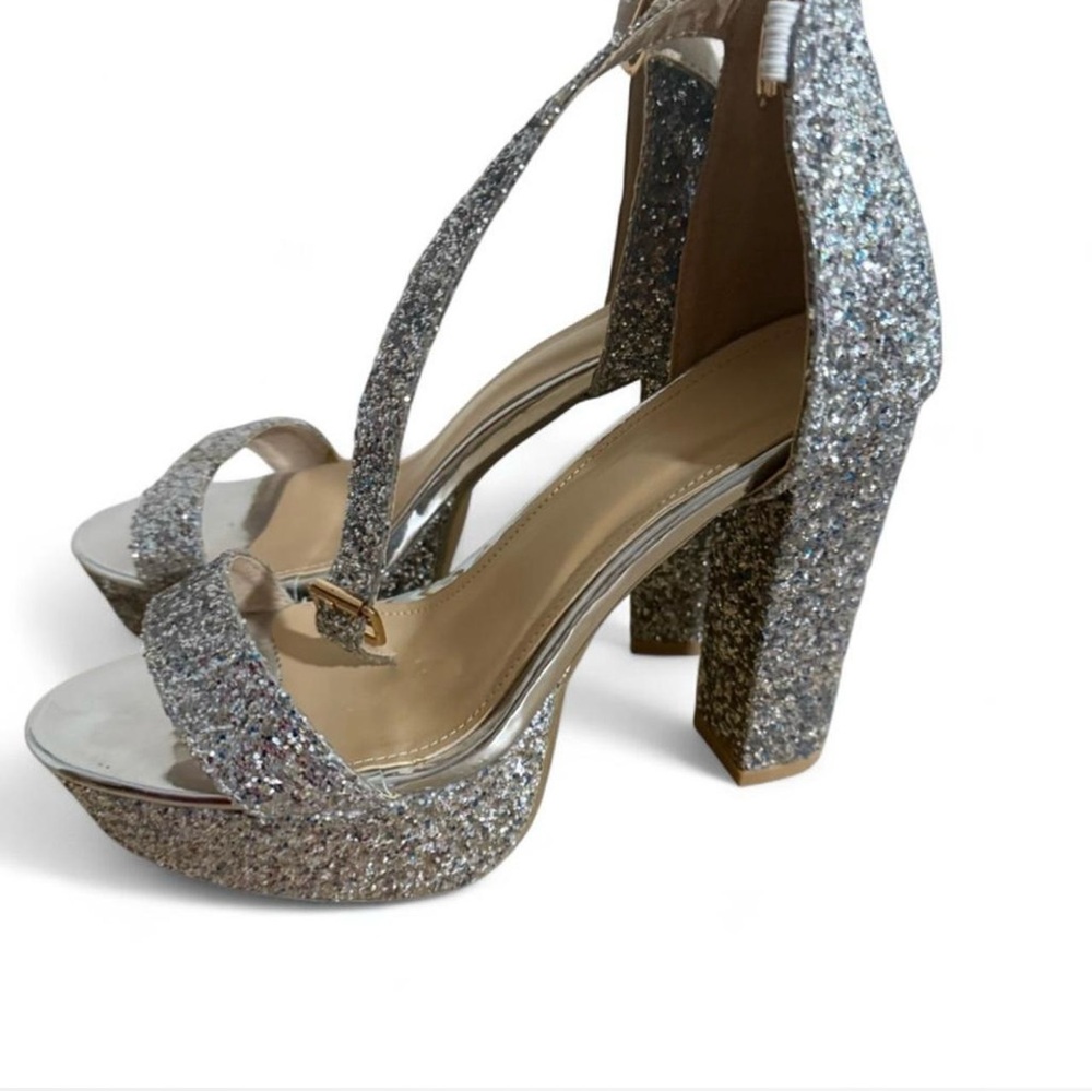 Glitter Silver Platform Heels - image 2